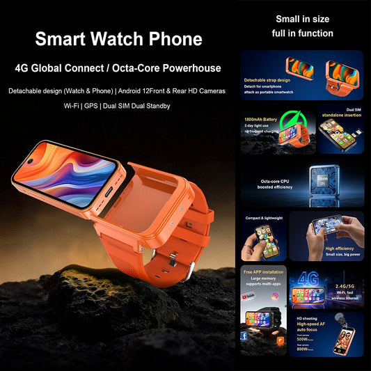 PG999 Max Android 12 4G Smart Watch Phone MT6762 Octa Core 3.97" HD Detachable Screen Dual Sim Dual Standby WIFI GPS Smartwatch