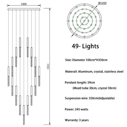 Nordic Minimalist Indoor Pendant Light Fixture Modern Ceiling Crystal Led Chandelier Long Hanging Lamp for Staircase Living Room