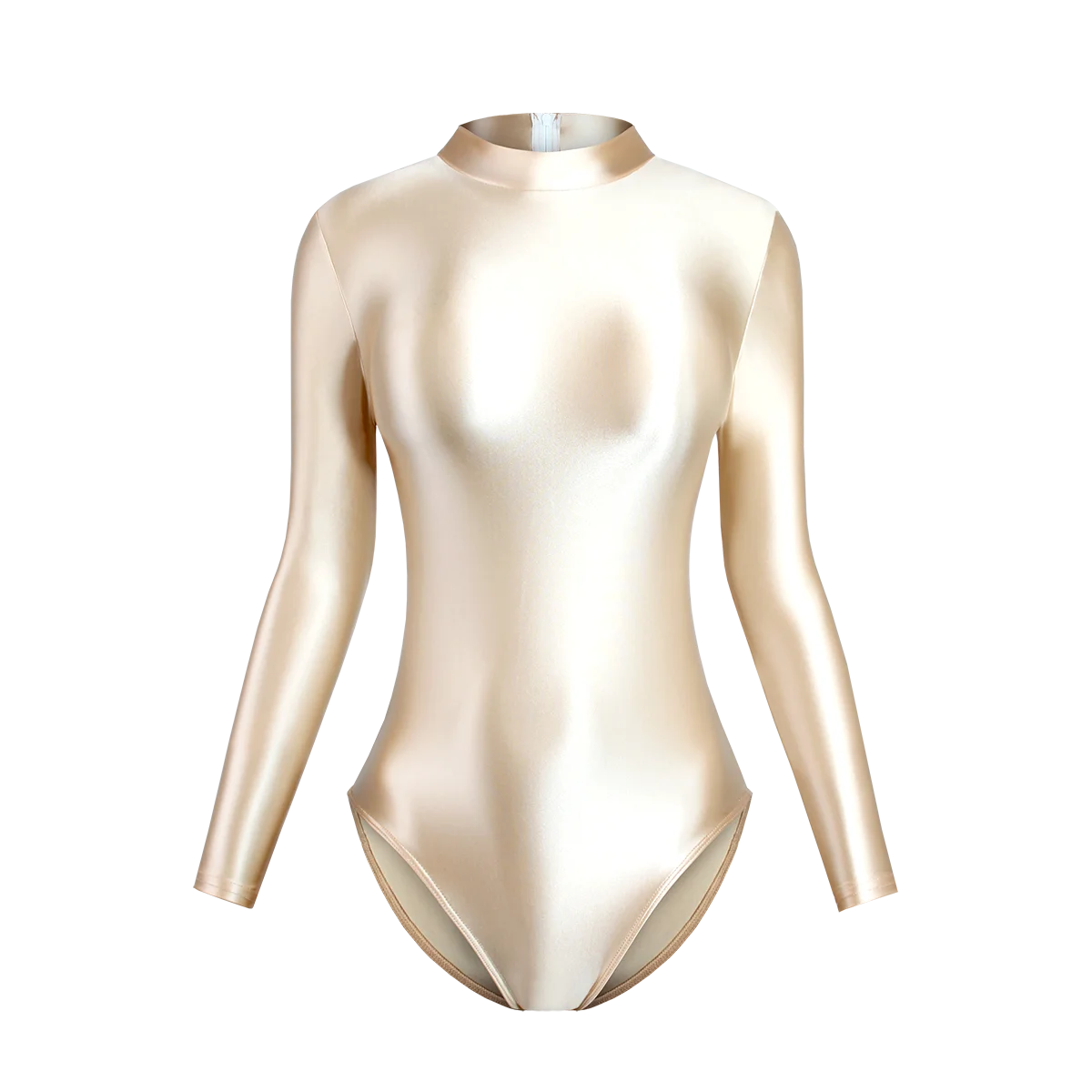 Satin Glossy Leotards Long Sleeve Back Zipper One Piece Swimsuit Sexy High-Cut Bikini Bodysuit Women Bathing Suit Plus Size