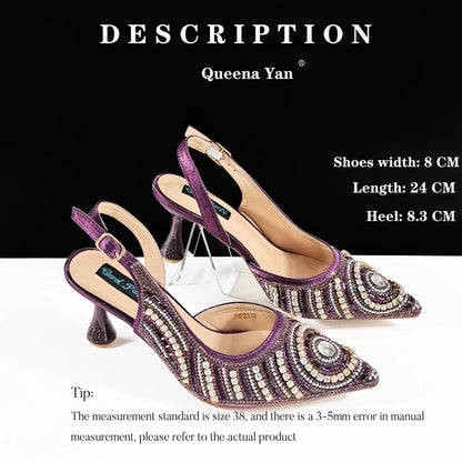 Queena Yan High-end Matching Women's Shoes with Diamond Hard Box Bag Popular in Nigeria Party Women's High Heels