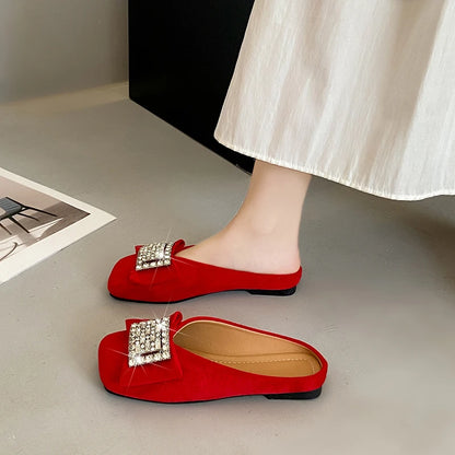 Women's Flat Shoes Korean Style Square Toe Moccasins Ladies Footwear 2025 Trend Young Summer Chic and Elegant Luxury Brand