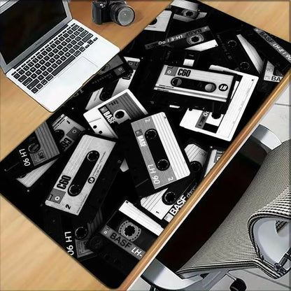 Large Retro Cassette Tape Gaming Mouse Pad NonSlip Rubber Base Keyboard Desk Mat Vintage Desktop Mousepad Gamer Office Table Mat