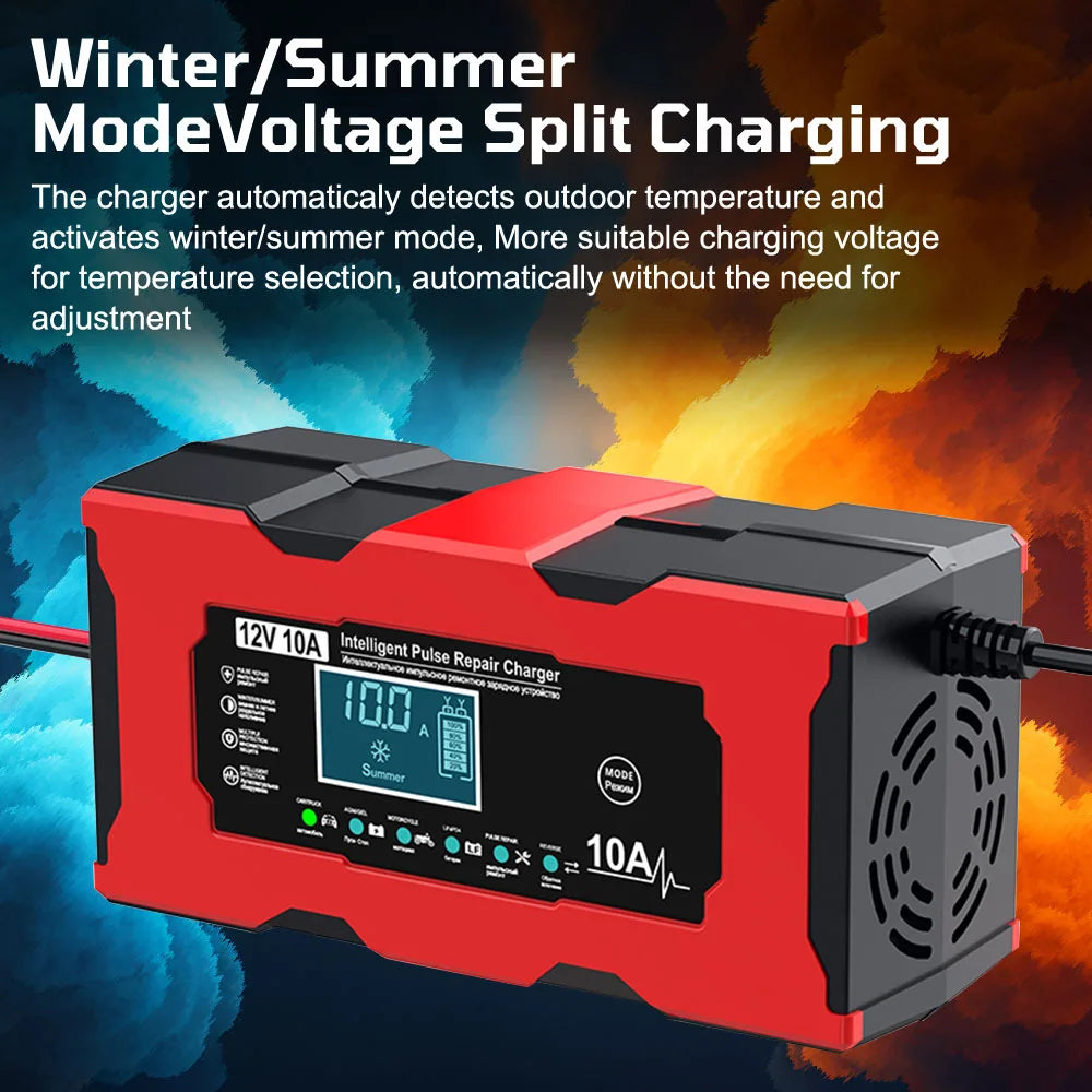 Car Battery Charger Intelligent Smart Battery Charging Universal 12V 10A/6A Fast Power Charging Pulse Repair Tools For SUV Motorcycle Truck RV