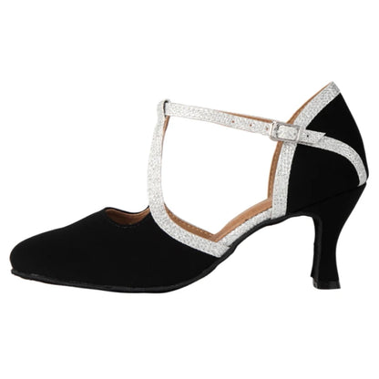 New Latin Dance Shoes Ladies Salsa Tango Ballroom Party High Heels Black Silver Summer Closed Toe Women's Shoes Dancing Shoes
