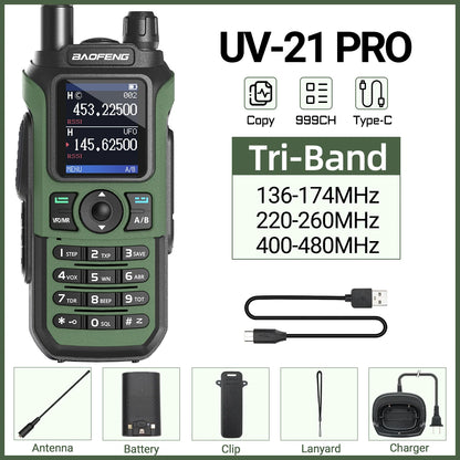 Baofeng UV-21 Pro V2 Wireless Copy Frequency Tri Band Powerful Waterproof Long Range UV-5R Long Range Type-C Two Way Ham Radio