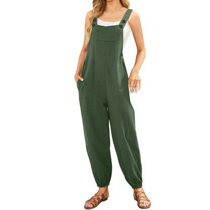 Women'S Sleeveless Overalls Jumpsuit Casual Solid Color Summer Wide Leg Bib Pants Bottons Jumpsuits Rompers With Pockets