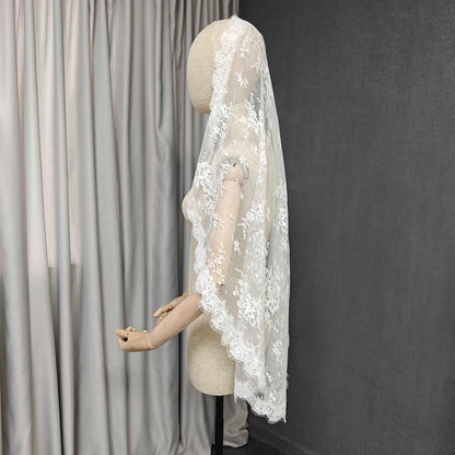 Customized Eyelash Lace Mantilla Veil, 1m/1.5m/2m/2.5m/3m Wedding Veil with Hidden Comb, Elegant One Layer Ivory Bridal Veil