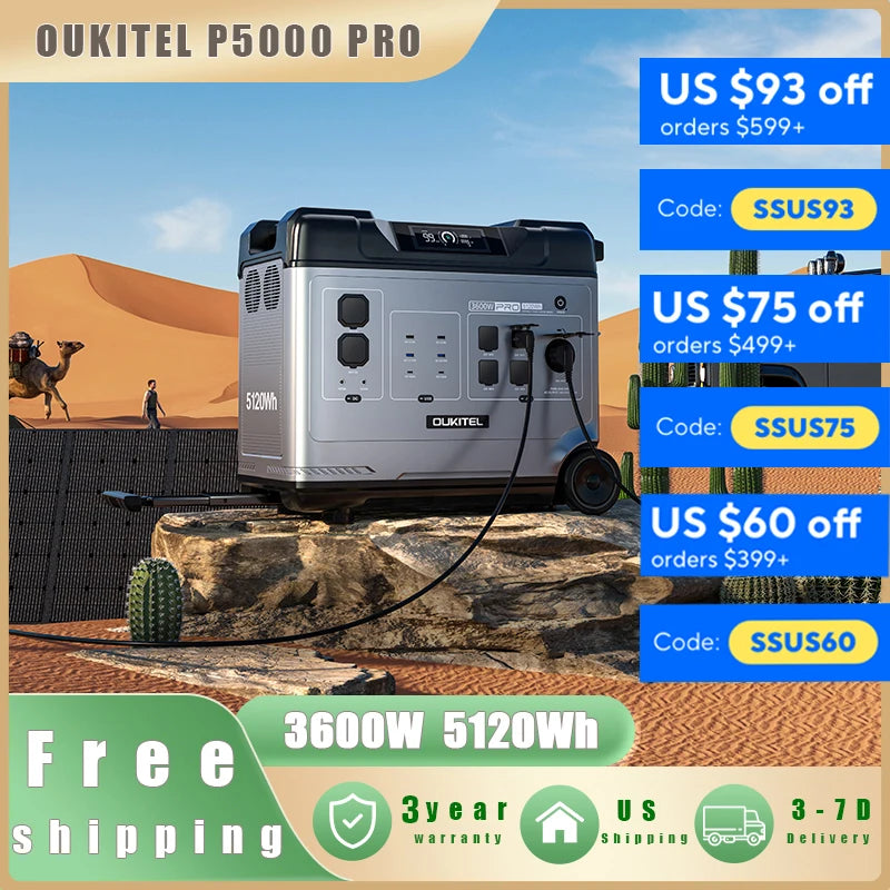 OUKITEL P5000 Pro Portable Power Station 3600W Solar Generator 5120Wh Lifepo4 Battery Home Backup Outdoor Camping Mobile power