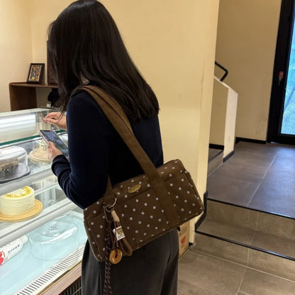 Korean Style Polka Dot Shoulder Bag Women's Large Capacity Commuter Pillow Bag Underarm Bag Trendy Single Shoulder Bags