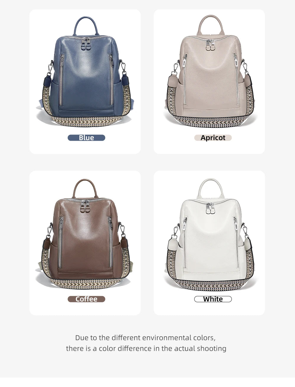 Zency Fashion Genuine Leather Backpack Knapsack Multi-pocket Day Pack Travel Convertible Shoulder Bag for Fall Winter Commuter