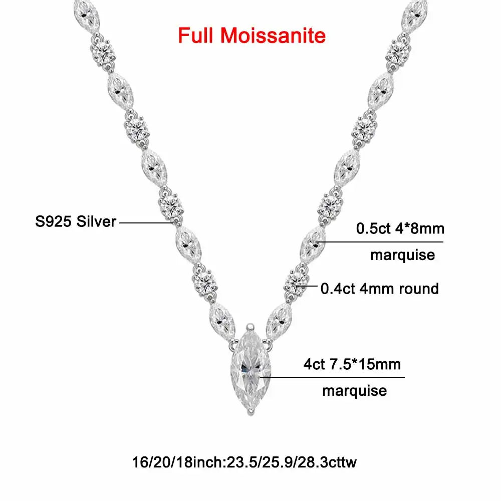4CT Marquise Cut Moissanite Tennis Necklace for Women Choker Lab Diamond Pendant Necklaces Sterling Silver 925 Wedding Jewelry