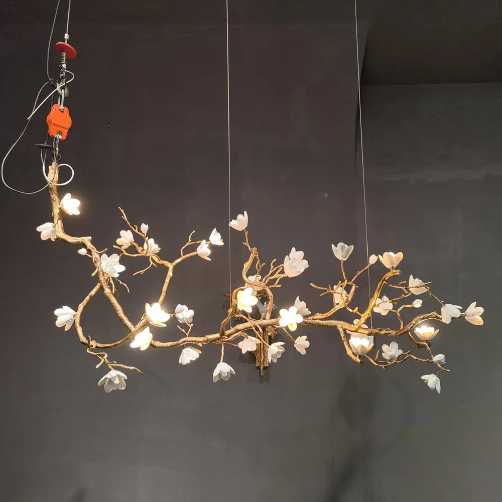 New Italian Light Luxury Ceramic All Copper Branch Living Room Ceiling Light Hotel Restaurant Sales Department Staircase Light