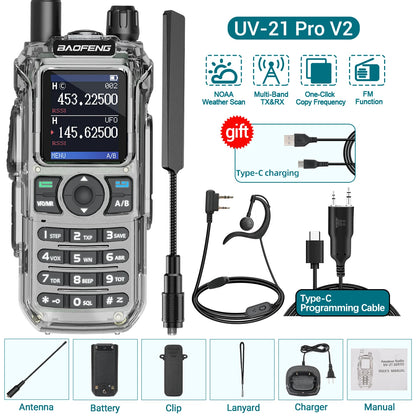 BAOFENG UV-21 PRO Walkie Talkie Wireless Copy Frequency High Power Multi-Band Type-C Charger Long Range Upgrade V2 Ham Radio