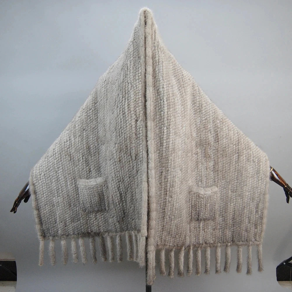 Hot Sale Women Winter Knitted Real Mink Fur Scarf Shawl Natural Warm Mink Fur Pashmina Lady Long Style 100% Genuine Fur Scarves