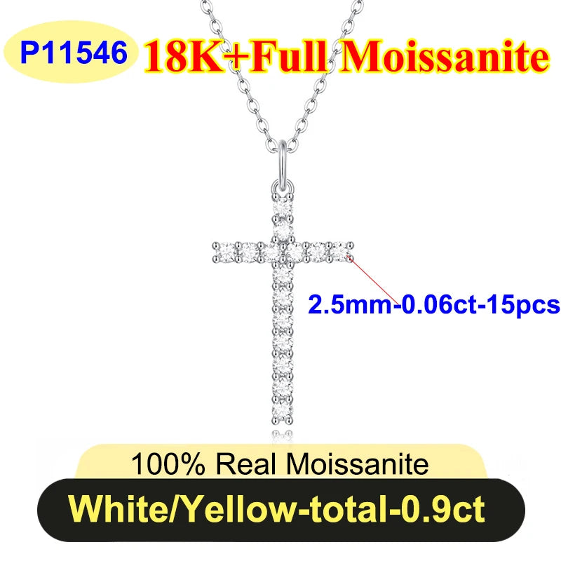 PureNew Cross Full Moissanite Diamond Necklace for Women 925 Sterling Silver Plated 18k Gold Women's Moissanite Chain Pendant
