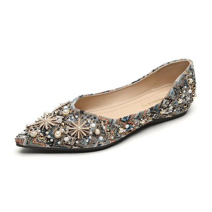 Women Retro Soft Sole Single Shoes Summer Unique Design Shallow Mouth Bean Shoes Plus Size Comfort All Match Daily Casual