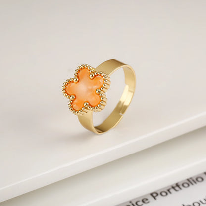 Simple Adjustable Stainless Steel Five Leaf Flower Open Ring Fashion for Woman Party Wedding Trend Jewelry Accessories Clover