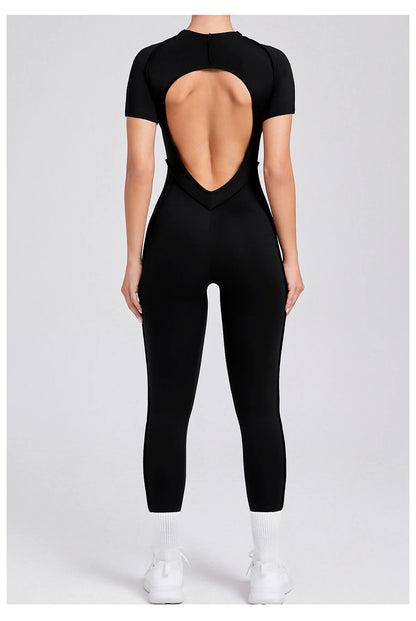 Women's Sports Jumpsuit Kit Yoga Fitness Bodysuit Hip-lifting Open Back Tight High Elasticity Outdoors Gym Workout Sexy Clothes