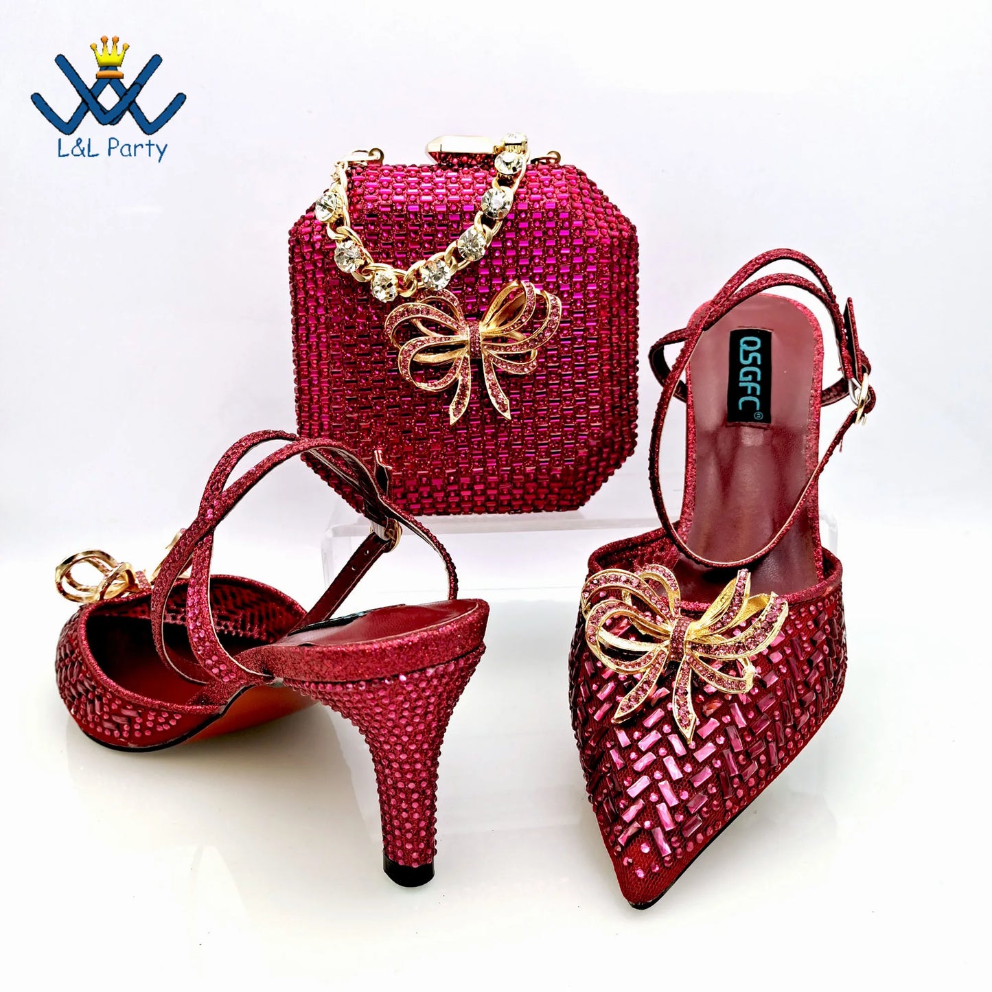Concise New Design African Italian Women Shoes and Bag Set in Magenta Color High Quality Pumps for Wedding Party