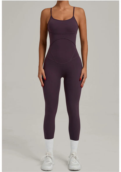 JUREN Fitness Jumpsuit Women Tracksuit Sports Playsuit Running One Piece Yoga Suit Scrunch Backless Set Rompers Gym Clothes