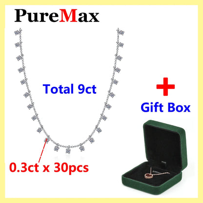 PureMax 3ct/9ct Premium Real Shiny Moissanite Necklace For Women S925 Silver Moissanite Diamond Necklace Party Fine Jewelry
