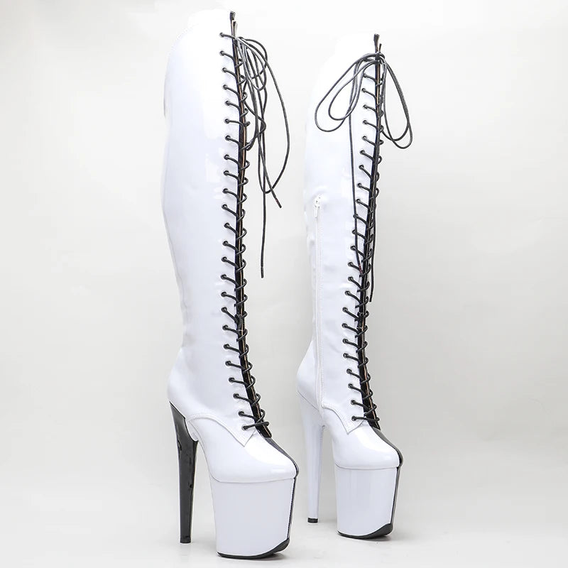 Leecabe 20CM/8inches Two Color Patent Upper Fashion Lady High Heel Platform Pole Dance Boots
