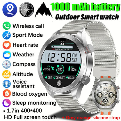 2026 new business men's smart watch 1000 mAh battery with compass altitude pressure IPX8 waterproof call sports health watch