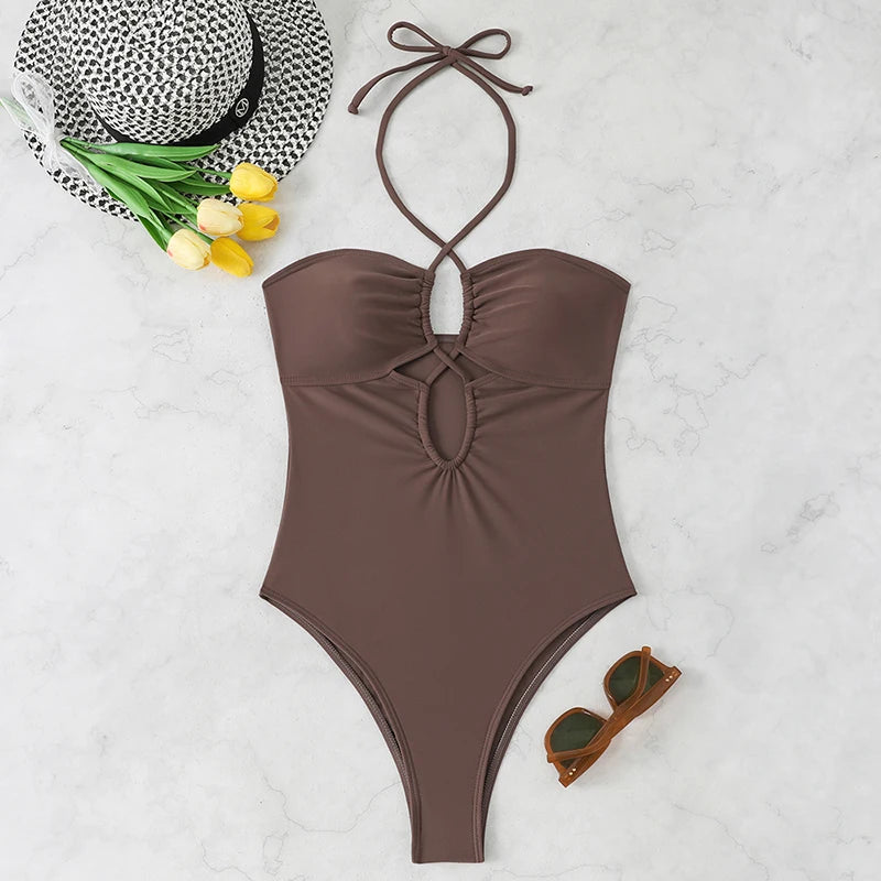 Solid Color Bathing Suit Bandeau Swimwear Woman 2026 One Piece Women's Swimsuit Female Bathwear Swimming for Beach Wear Monokini