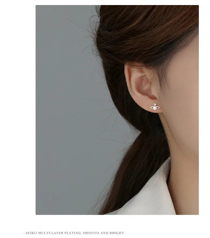 Fashionable Simple 999 Sterling Silver Zircon Planet Shell Earrings for Women Exquisite Light Luxury Jewelry