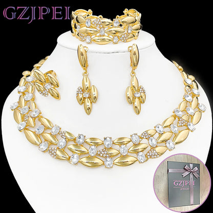 GZJPEI Elegant Crystal Zircon Jewelry Set For Women  Dubai Nigerian Bridal Wedding Party Jewellery Mother's Day Gift 2026 New