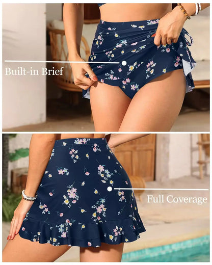 2026 Printed Floral Swimsuit Women Two Pieces Beach Skirt Halter Swimwear Female Bathers Bathing Swimming Swim Suit Beachwear XL