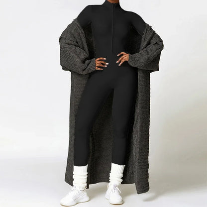 Warm Thin Fleece Jumpsuits Women's Tracksuit Winter One-Piece Sports Suit Black Fitness Jumpsuit Long Sleeves Workout Bodysuit
