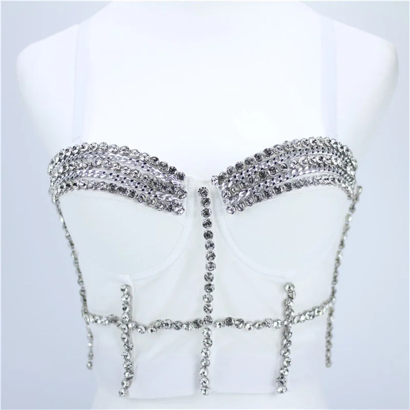 Quality Pearl Tank Tops Rhinestone Women Crop Top Club Clothes Streetwear Y2K Corset Woman Shaper Camis Fashion Feamale Clothing