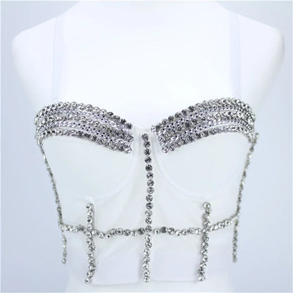Quality Pearl Tank Tops Rhinestone Women Crop Top Club Clothes Streetwear Y2K Corset Woman Shaper Camis Fashion Feamale Clothing