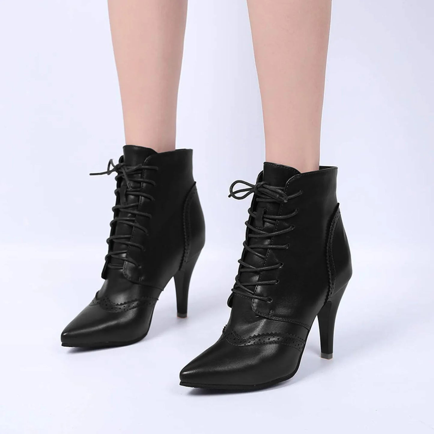 Women's Leather High Boots Fashionable Casual Lace Up Outdoor Wear Solid Color Stiletto High Heels Clear High Heels for Women