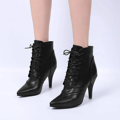 Women's Leather High Boots Fashionable Casual Lace Up Outdoor Wear Solid Color Stiletto High Heels Clear High Heels for Women