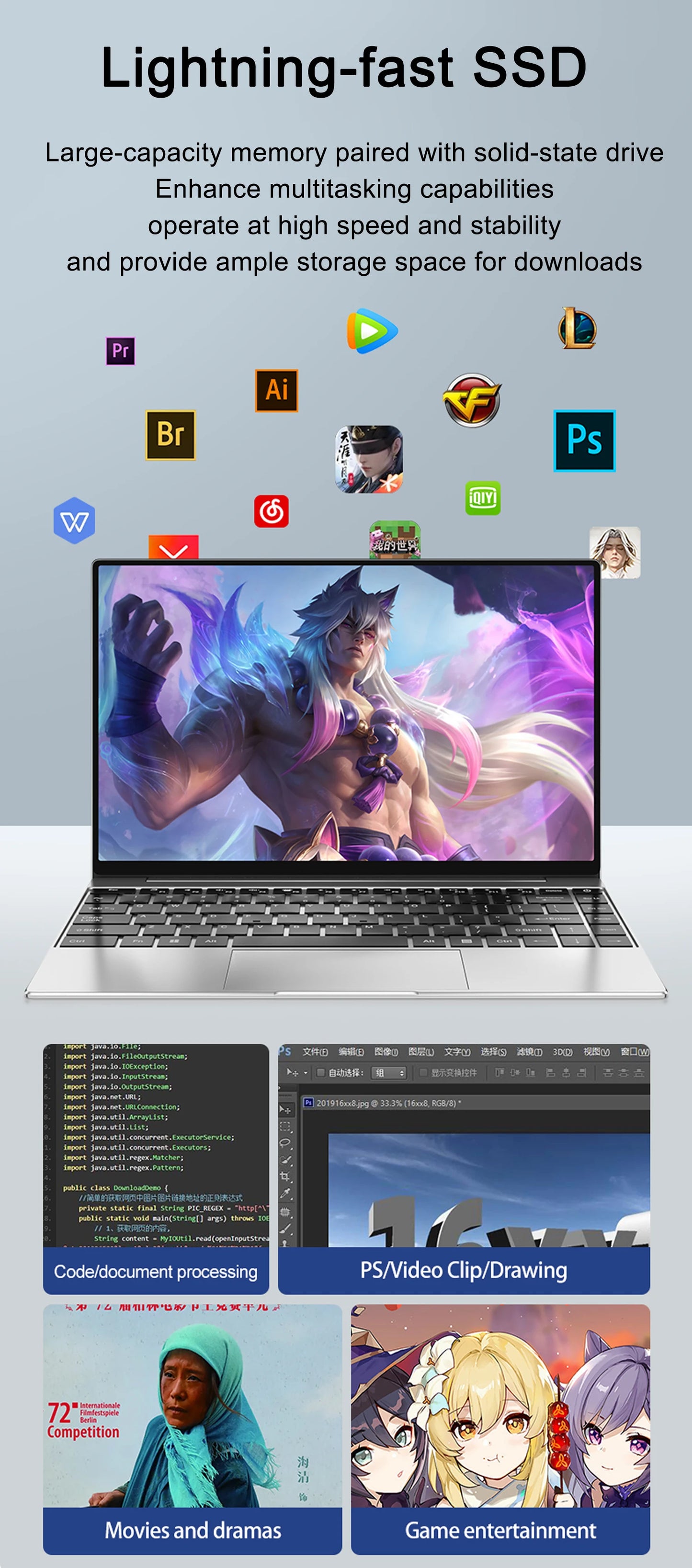 New Ultra Slim Laptop 14.1" 16GB RAM 2TB SSD Intel 4405U Gaming PC 1920*1080 Display Office Study Computer PC Windows 11 Pro