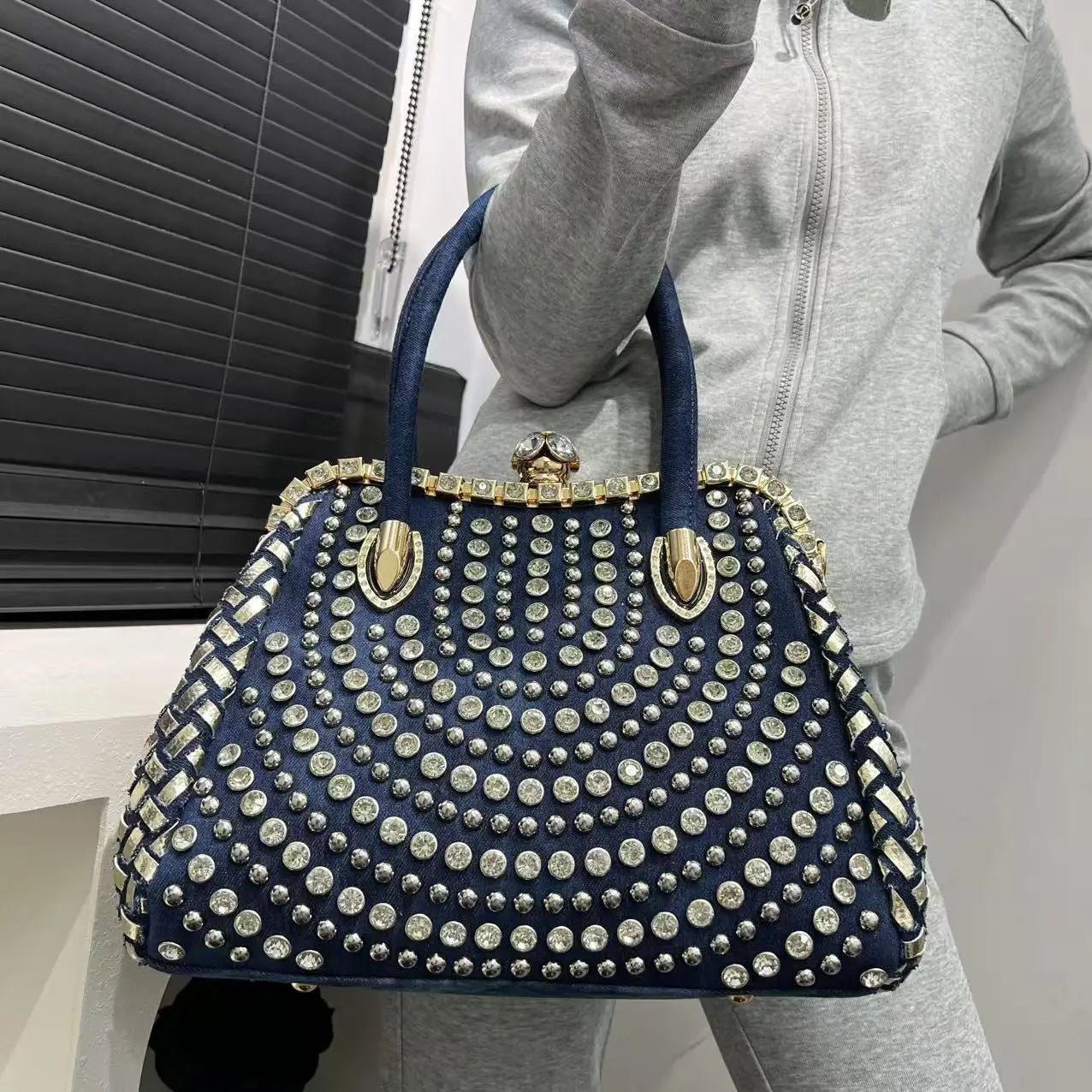 New Fashion Women's Bag Large Capacity Elegant Diamond Shoulder Bag High Quality Denim Crossbody Bag Designer Luxury Handbags