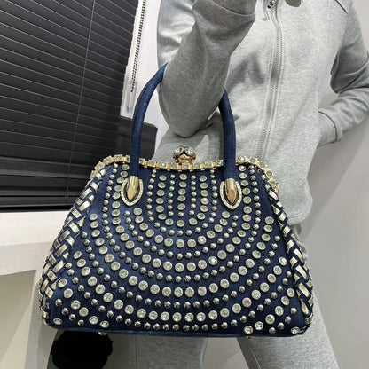 New Fashion Women's Bag Large Capacity Elegant Diamond Shoulder Bag High Quality Denim Crossbody Bag Designer Luxury Handbags