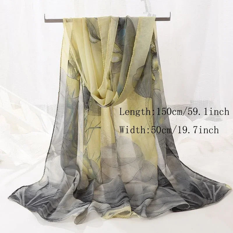 Thick Summer Floral Printed Hijab Chiffon Shawl For Muslim Woman Sun Protection Long Scarf Ladies Casual Wraps Headband 150*50cm