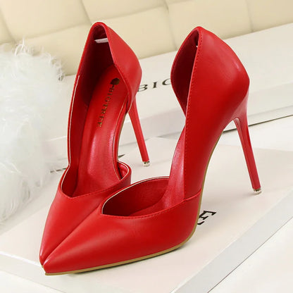 Summer Women 10.5cm High Heels Leather Pumps Female Escarpins Elegant Sweet Yellow Pink Stiletto Lady Wedding Heels Hollow Shoes
