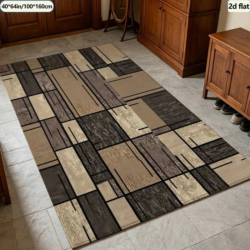 Modern Patchwork Geometric Carpet Flooring, Abstract Block Style Area Rug Non‑Slip Floor Mat for Living Room Bedroom Home Decor
