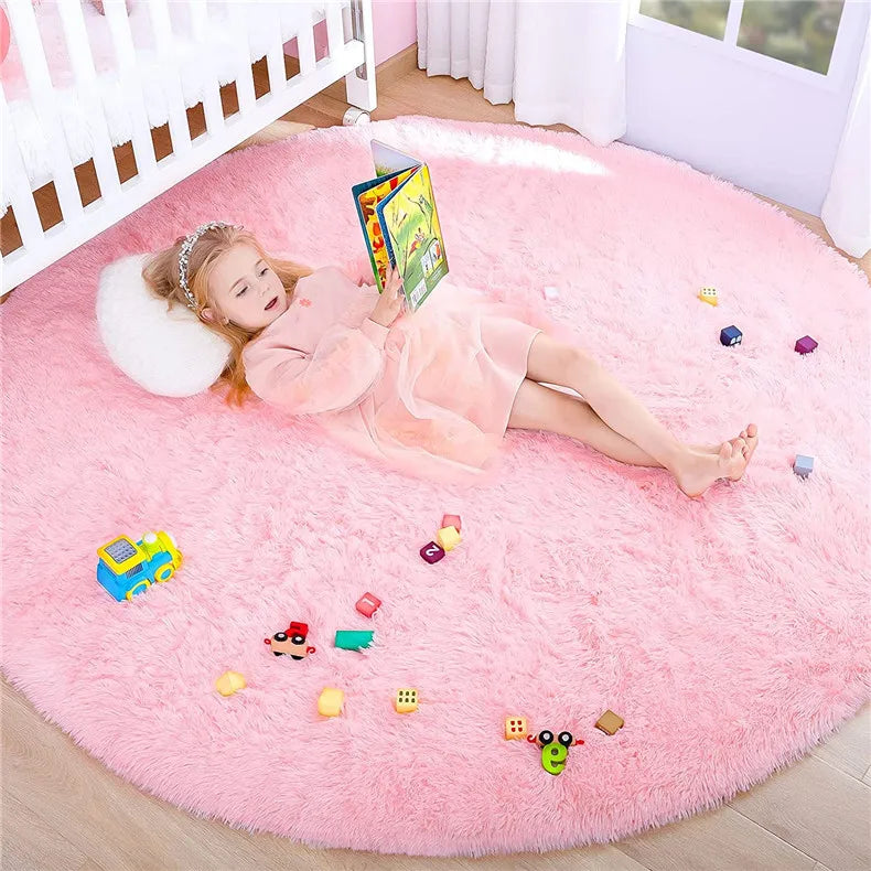Round Fluffy Soft Area Rugs for Kids Room Princess Castle Plush Shaggy Carpet Cute Circle Nursery Rug Home Decor Circular Carpet