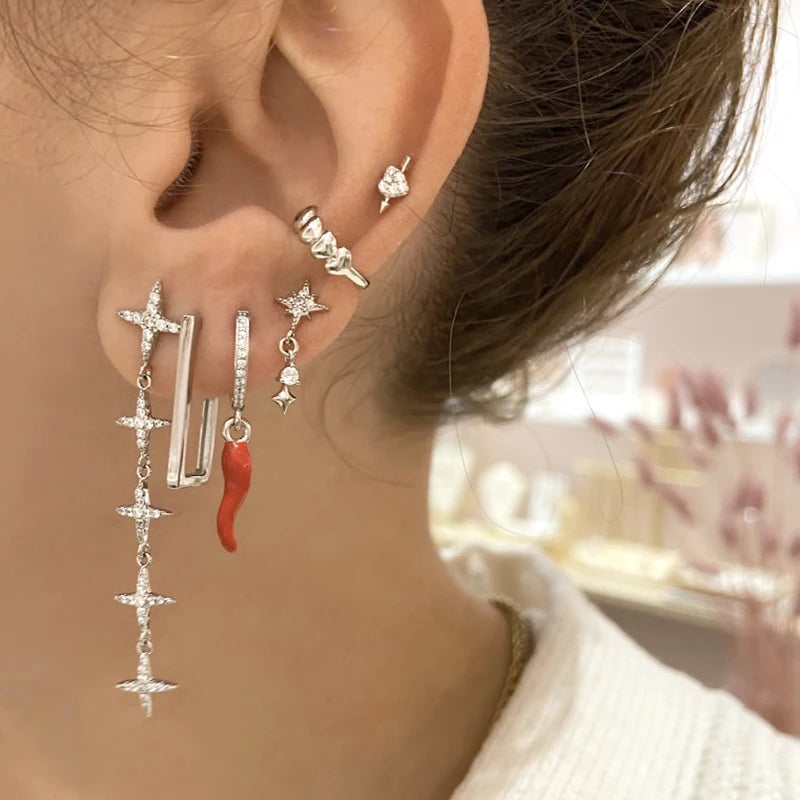 925 Sterling Silver Needle Long Chain Stud Earrings For Women Exquisite Zircon Geometric Tassel Pendant Earrings Luxury Jewelry