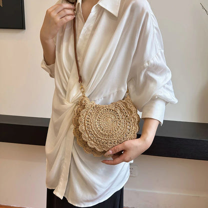 Vintage Woven Handbag New Vacation Round Summer Beach Bag Fashion Crossbody Bag Ladies Messenger Bags