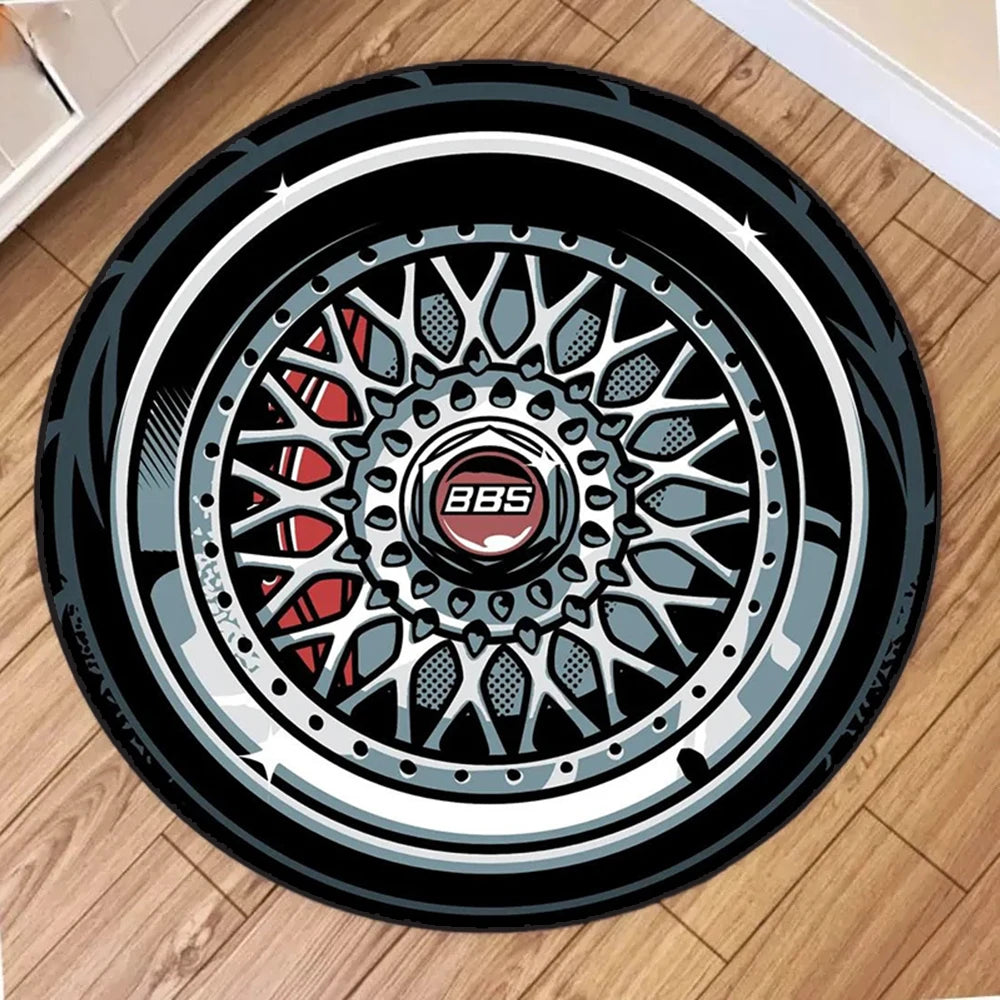 Soft Crystal Plush Round Area Rug with Abstract Wheel Design, Cozy Living Room Floor Mat, Playful Home Decor Circle Carpet