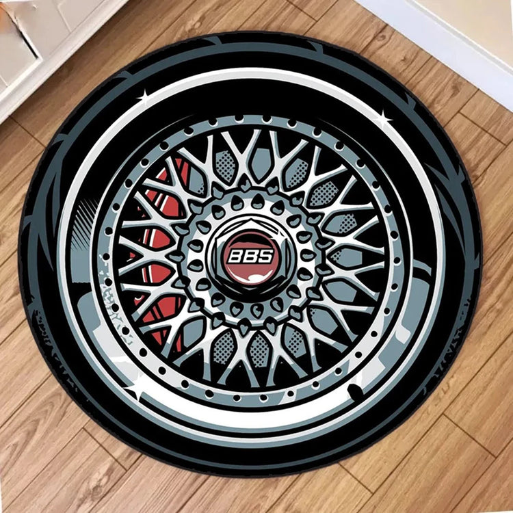Soft Crystal Plush Round Area Rug with Abstract Wheel Design, Cozy Living Room Floor Mat, Playful Home Decor Circle Carpet