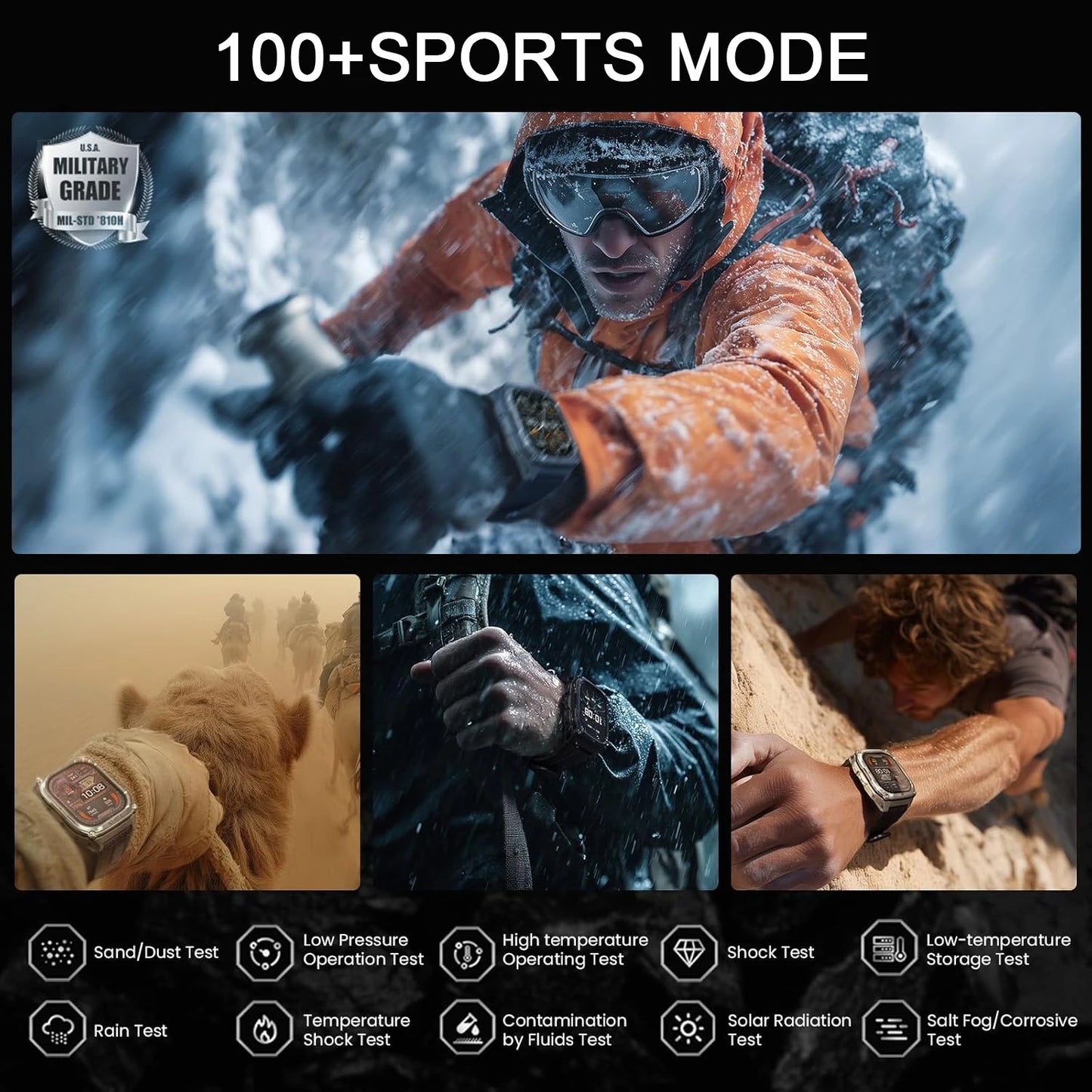 2026 New Military outdoor 1400mAh Battery SmartWatch Men Waterproof Call 2.01" HD AMOLED Sports Heart rate Flashlight Smart Band