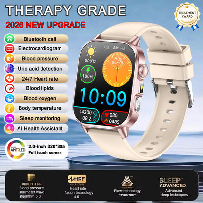 2026 New Body Analysis Health Smart Watch ECG+PPG Uric Acid Blood Pressure Blood Oxygen Clock Call AMOLED Smart Watch Men Women