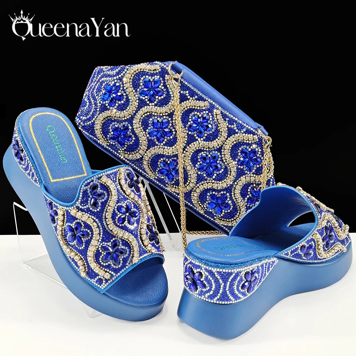 Queena Yan High Quality 2025 Newst Hot Selling Open Toe Slingback Sandals with Bag Set in Green Color For Women Wedding Party